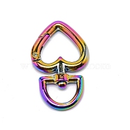 Zinc Alloy Swivel Clasps, Heart, Rainbow Color, 47x27.5x5.7mm, Hole: 12.5x7.2mm(PALLOY-TAC0023-33)