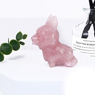 Natural Rose Quartz Carved Dog Statue, Reiki Stone for Home Office Desktop Feng Shui Decoration, 70mm(PW-WG98787-01)