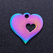 Ion Plating(IP) 201 Stainless Steel Stamping Blank Tag Charms, Heart, Rainbow Color, 12.5x13x1mm, Hole: 1.5mm(STAS-Q201-JN176)