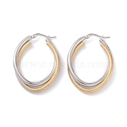 304 Stainless Steel Hoop Earrings, Double Oval, Golden & Stainless Steel Color, 41x30.5x3.5mm, Pin: 0.7mm(EJEW-F272-03GP)