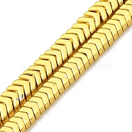 Electroplated Synthetic Non-Magnetic Hematite Beads Strands, Arrow, Golden Plated, 2x4x2.5mm, Hole: 1mm, about 265~271pcs/strand, 15.51''~15.67''(39.4~39.8cm)(G-I360-W01-01)
