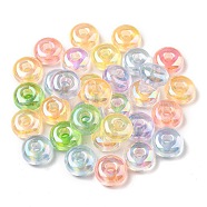Transparent UV Plating Rainbow Iridescent Acrylic European Beads, Large Hole Beads, Rondelle, Mixed Color, 16x8mm, Hole: 5mm(MACR-F076-02M)