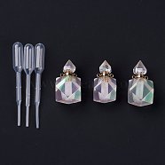Angel Aura Quartz, Faceted Natural Quartz Crystal Pendants, Openable Perfume Bottle, with Golden Tone Brass Findings and Plastic Dropper, AB Color Plated, 33.5mm, Hole: 1.6mm, Capacity: 5ml(0.17fl. oz)(G-A184-02)