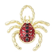 Alloy Rhinestone Pendants, Enamel Style, Rack Plating, Cadmium Free & Nickel Free & Lead Free, Spider, Golden, FireBrick, 40.5x38.5x7.5mm, Hole: 12x8.5mm(PALLOY-R151-67G-03)