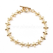 Brass Bar Link Chain Bracelets, with 304 Stainless Steel Toggle Clasps, Golden, 7-5/8 inch(19.5cm)(BJEW-JB06004)
