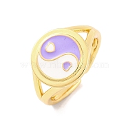 Round with Yin-yang Brass Enamel Open Cuff Rings for Women, Lead Free & Cadmium Free, Lilac, 13mm, Adjustable(RJEW-U009-11B-G)