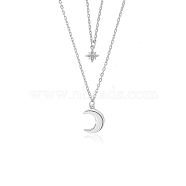 925 Silver Double Layer Star Moon Pendant Necklaces(XF3339-2)