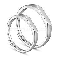 SHEGRACE Rhodium Plated 925 Sterling Silver Adjustable Rings, Platinum, Size 10, 20.8mm, Size 8, 18mm(JR723A)
