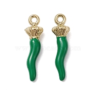 Ion Plating(IP) 304 Stainless Steel Pendants, with Enamel, Real 18K Gold Plated, Horn of Plenty/Italian Horn Cornicello Charms, Green, 19.5x5.5x4.5mm, Hole: 1.4mm(STAS-K277-06B-02)