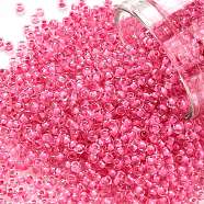 TOHO Round Seed Beads, Japanese Seed Beads, (1082) Inside Color Crystal/Hot Pink Lined, 11/0, 2.2mm, Hole: 0.8mm, about 1103pcs/10g(X-SEED-TR11-1082)
