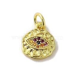 Brass Micro Pave Cubic Zirconia Charms, Real 18K Gold Plated, Eye Charms, Colorful, 11.5x10x1.5mm, Hole: 3mm(KK-M283-19C-02)