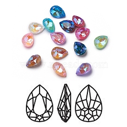 Glass Rhinestone Cabochons, Mocha Fluorescent Style,  Pointed Back, Faceted, Teardrop, Mixed Color, 14x10x6mm(RGLA-L024-E01-MI)