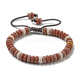 Disc Dyed Natural Lava Rock Adjustable Braided Beaded Bracelet, with PVC Findings, Indian Red, Inner Diameter: 2-1/8~3-3/8 inch(5.3~8.5cm)(BJEW-G691-01B)