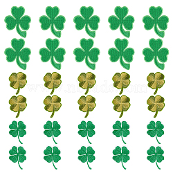 30Pcs 3 Style Non-Woven Fabrics Computerized Embroidery Cloth Iron on/Sew on Patches, Costume Accessories, Clover & Shamrock, for Saint Patrick's Day, Green, 45~61x35~51x1.5mm, 10pcs/style(PATC-FG0001-07)