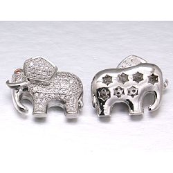 Brass Cubic Zirconia Beads, Elephant, Platinum, 17x22x8mm, Hole: 2mm(ZIRC-F001-148P)