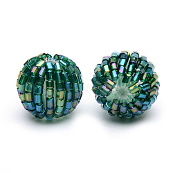 Handmade Woven Seed Beads, Round, Dark Green, 13.5~14x12mm, Hole: 1.5mm(WOVE-S108-01D-14mm)