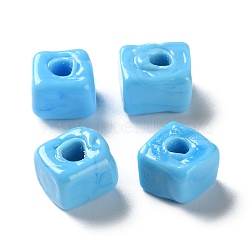 Handmade Lampwork Beads, square, Deep Sky Blue, 9.5~11.5x10~12x8~8.5mm, Hole: 3.5~4mm(LAMP-Q003-01D)