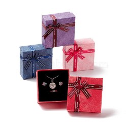 Square Cardboard Jewelry Set Boxes, with Bowknots and Sponges Inside, Mixed Color, 7.5x7.5x3.5cm, Inner Diameter: 69x69mm(CBOX-E013-01)