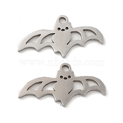 201 Stainless Steel Pendants,  Bat Charm, Stainless Steel Color, 9.5x18.5x0.8mm, Hole: 1.2mm(STAS-Q245-15P)