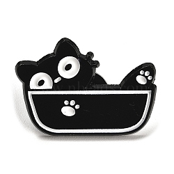 Cartoon Cat Enamel Pin, Alloy Brooch for Backpack Clothes, Black, 28x20x1.5mm(JEWB-P032-D05)