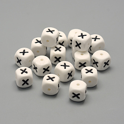 Food Grade Eco-Friendly Silicone Beads, Horizontal Hole, Letter Style, Cube, Letter.X, 12x12x12mm, Hole: 2mm(X-SIL-R001-X)