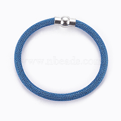 Brass Mesh Chain Bracelets, with Brass Magnetic Clasps, Dodger Blue, 8 inches~8-1/8 inches(20.4~20.7cm) , 5mm(BJEW-F372-01A)