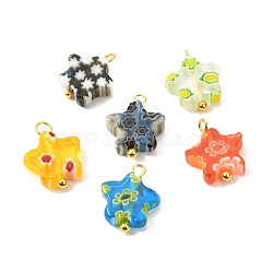 Lampwork Pendants, with Brass Findings, Star, Mixed Color, 13x10x3.5mm, Hole: 1.5mm(PALLOY-JF01054)