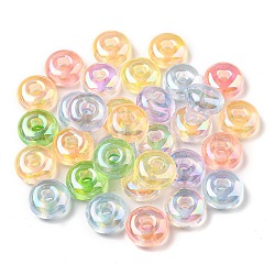 Transparent UV Plating Rainbow Iridescent Acrylic European Beads, Large Hole Beads, Rondelle, Mixed Color, 16x8mm, Hole: 5mm(MACR-F076-02M)