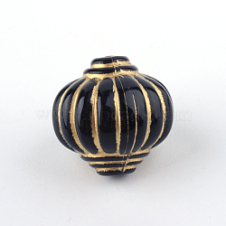 Lantern Plating Acrylic Beads, Golden Metal Enlaced, Black, 14x14mm, Hole: 2mm, about 368pcs/500g(PACR-Q102-202B)