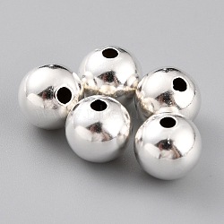 Brass Beads, Long-Lasting Plated, Round, 925 Sterling Silver Plated, 8mm, Hole: 1.8mm(X-KK-O133-011B-S)