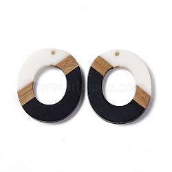 Opaque Resin & Walnut Wood Pendants, Donut Charms, Black, 38x32.5x3.5mm, Hole: 2mm(RESI-M027-01F)