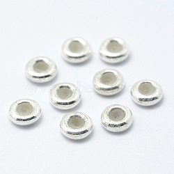 925 Sterling Silver Beads, with Rubber, Slider Beads, Rondelle, Silver, 6x2mm, Hole: 2mm(STER-I014-6mm-24S)
