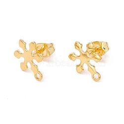 201 Stainless Steel Stud Earring Findings, with Ear Nuts and 304 Stainless Steel Pins, with Horizontal Loops, Snowflake, Real 24K Gold Plated, 12x9mm, Hole: 1.4mm, Pin: 0.7mm(STAS-G266-05G)