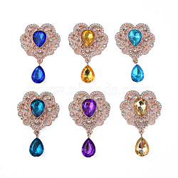 Alloy Cabochons, with Acrylic Rhinestone and Crystal Rhinestone, Cadmium Free & Lead Free, Faceted, Heart & Teardrop, Rose Gold, Mixed Color, 54mm(PALLOY-N151-08)