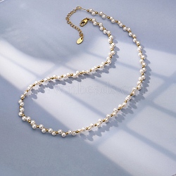 304 Stainless Steel & Plastic Pearl Round Beaded Necklaces, White, Golden, 16.06 inch(40.8cm)(SA-CBAAFEE-01G)