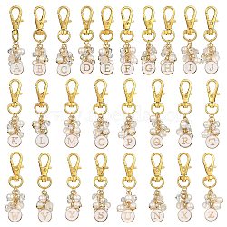 Flat Round with Letter A`Z Alloy Enamel Pendant Decoration, ABS Plastic Imitation Pearl & Glass  Charms for Backpack Key Chain Ornaments, Golden, 61mm, 26 styles, 1pc/style, 26pcs/set(HJEW-JM02403)