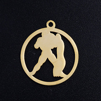 201 Stainless Steel Pendants, Constellation, Golden, Aquarius, 20.5x18x1mm, Hole: 1.5mm