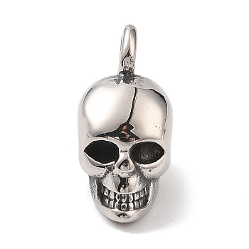 304 Stainless Steel Pendants, Polishing, Skull Charm, Antique Silver, 20x9.5x13.5mm, Hole: 3mm