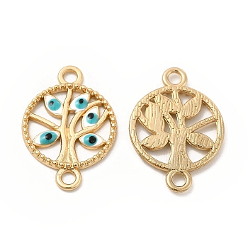 Alloy Enamel Connector Charms, Flat Round Tree Links with Evil Eye, Golden, Nickel, White, 23.5x16.5x2mm, Hole: 2mm