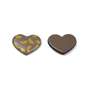 Printed Acrylic Cabochons, Heart with Lemon, Coffee, 22x26x5mm