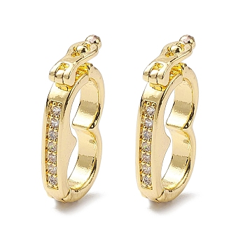 Brass Micro Pave Clear Cubic Zirconia Twister Clasps, Real 18K Gold Plated, 19x9.5x2mm, Inner Diameter: 13x6.8mm