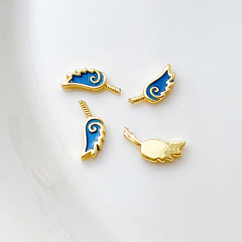 Brass Blue Enamel Wing Head Pins, for Baroque Pearl Making, Golden, 6x3mm