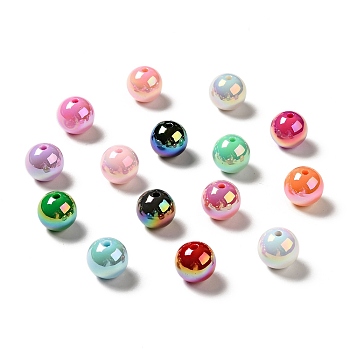 UV Plating Rainbow Iridescent Acrylic Beads, Round, Mixed Color, 15~15.5x15.5~16mm, Hole: 2.7mm