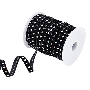 ARRICRAFT Sparkle Style Purl Polyester Ribbons, Sequin, with 1Pc Plastic Spools, Black, 3/8 inch(10mm)