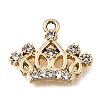 UV Plating Alloy Crystal Rhinestone Pendants, Crown Charms, Golden, 14x17x2.5mm, Hole: 1.5mm