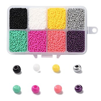 200G 8 Colors 12/0 Grade A Round Glass Seed Beads, Baking Paint, Mixed Color, 2x1.5mm, Hole: 0.7mm, 25g/color, about 13300pcs/box