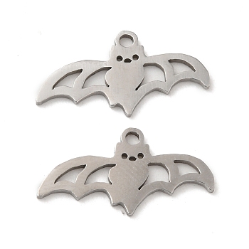 201 Stainless Steel Pendants,  Bat Charm, Stainless Steel Color, 9.5x18.5x0.8mm, Hole: 1.2mm