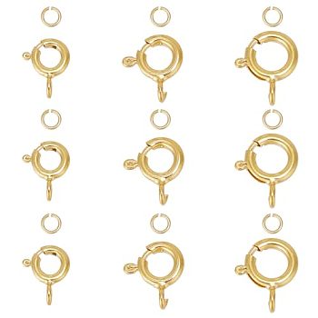 925 Sterling Silver Spring Ring Clasps with Open Jump Rings, Golden, Clasps: 9~11.5x7~9.5x1.5~2mm, Hole: 1.5~2mm, 12pcs; Rings: 24 Gauge, 3x0.5mm, Inner Diameter: 2mm, 12pcs