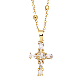 Fashionable Hip Hop Cross Pendant Necklace for Women with Micro Inlaid Gemstones and Zircon Crystals (NKB072), Clear, size 1