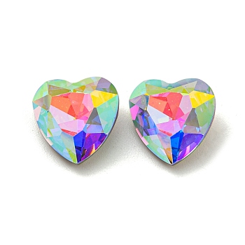 Glass Rhinestone Cabochons, Point Back & Back Plated, Faceted, Heart, Air Blue Opal, 12x12x6mm